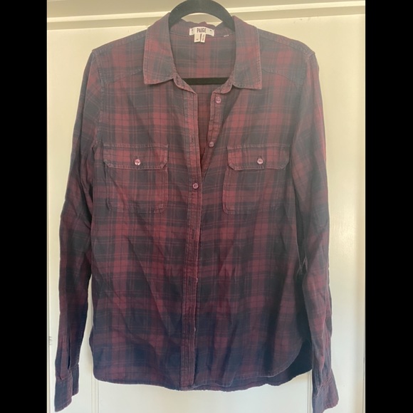 Paige red & blue Plaid Button Down Flannel blouse country western winter fall M - Picture 8 of 9